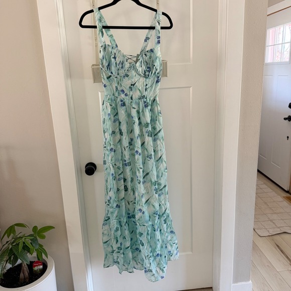 ASTR the Label Kelby Corset Midi Dress Green Blue Floral Bustier S Wedding Guest - Picture 6 of 8